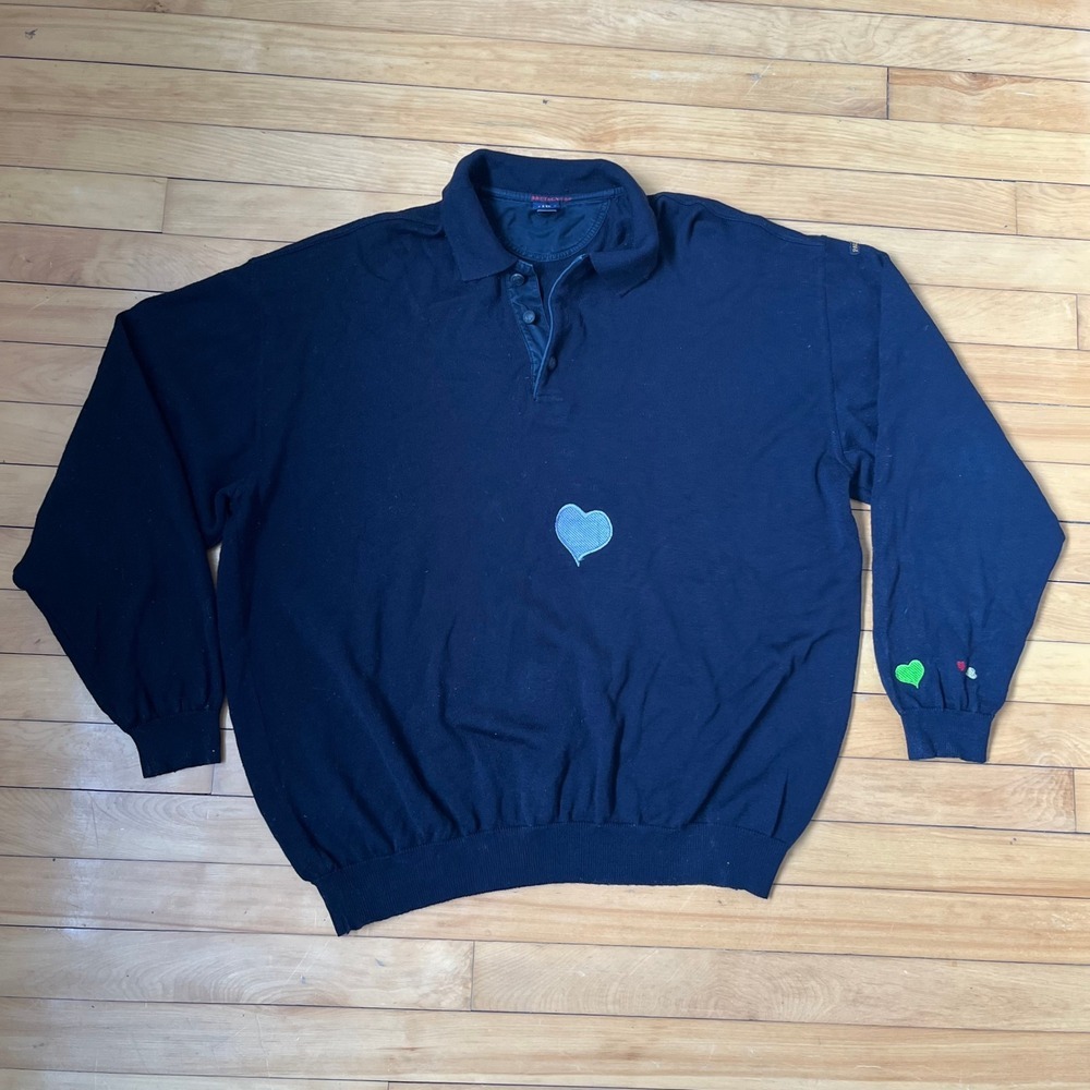 Paul & Shark Yachting Virgin Wool Navy Blue Heart Embroidered Sweater Mens 4XL